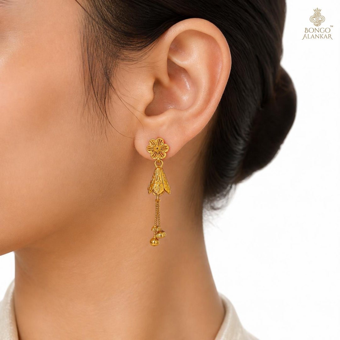 Golden Floral Bud Drop Earrings