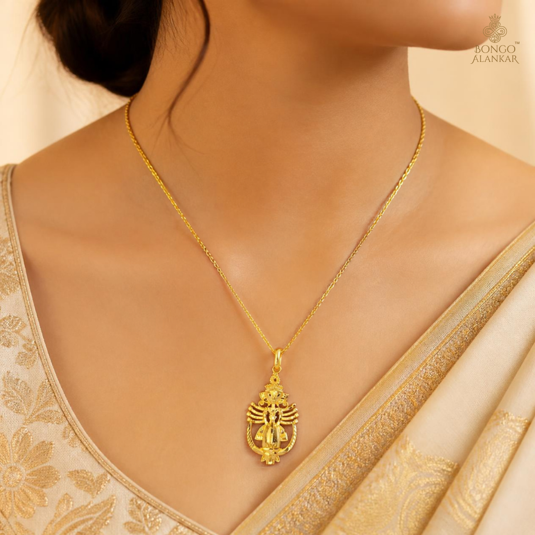 Golden Divine Durga Pendant Chain