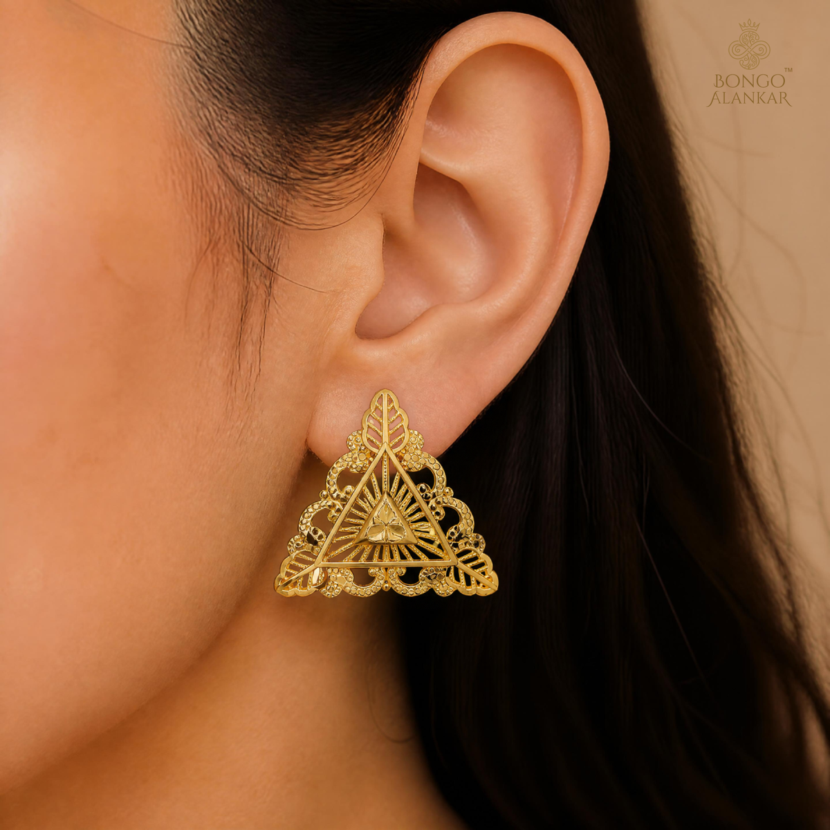 Regal Leaf Triangle Earrings