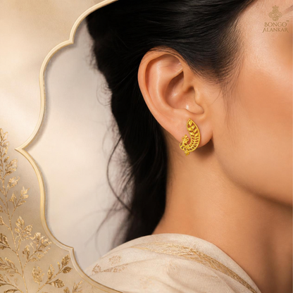 Golden Leaf Filigree Stud Earrings