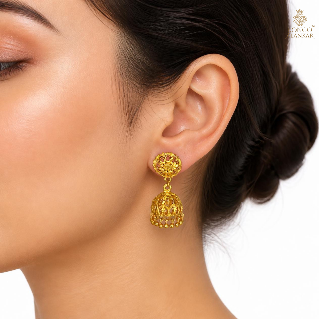 Golden Floral Filigree Jhumkas
