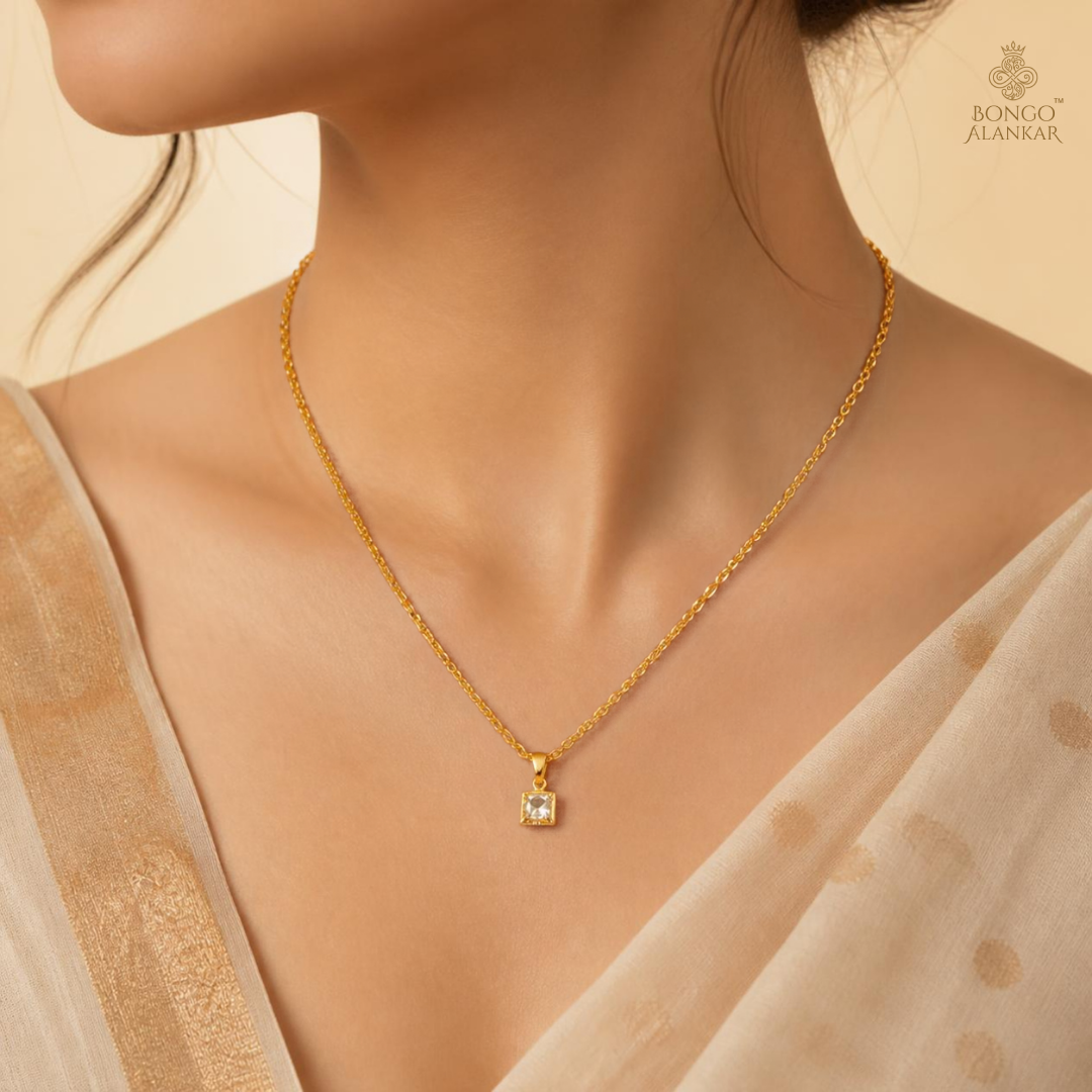 Golden Geometric Clear Stone Chain