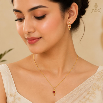 Golden Geometric Red Stone Chain