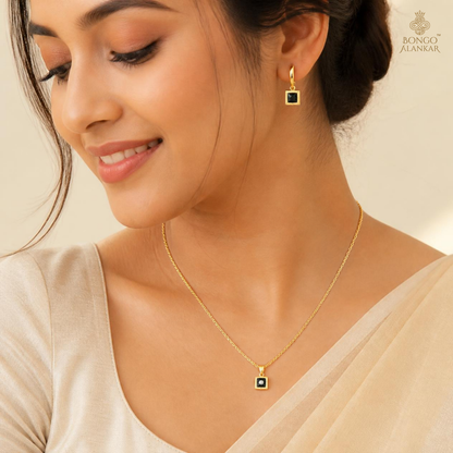 Golden Geometric Black Stone Chain