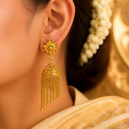 Golden Cascade Tassel Jhumkas