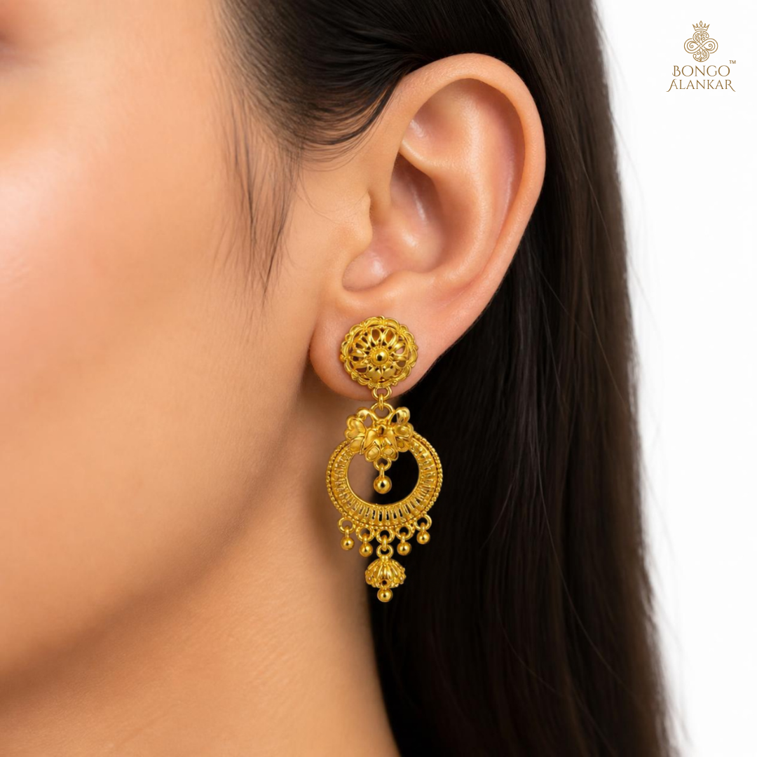 Golden Floral Crescent Drop Earrings