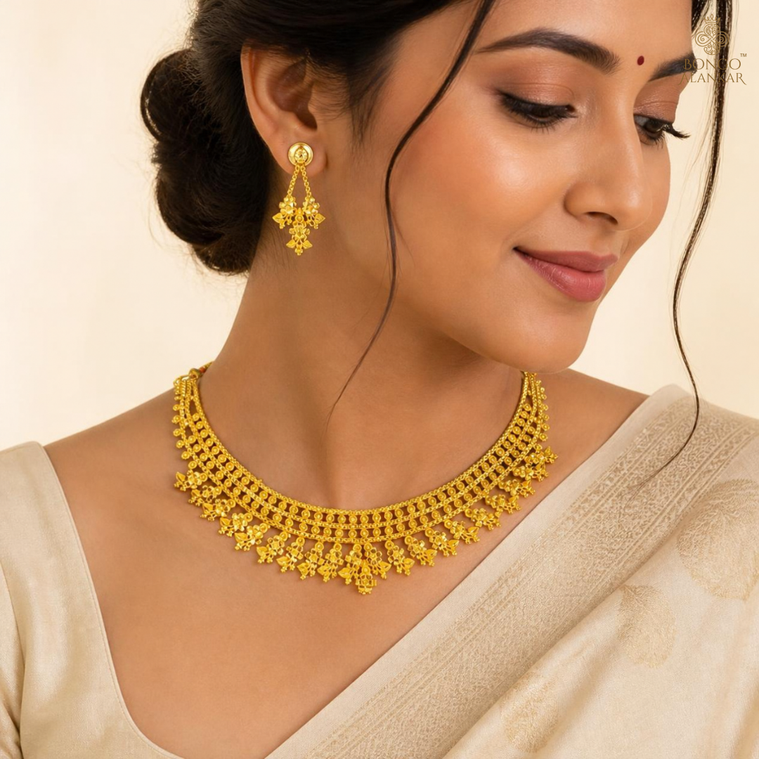 Golden Floral Cascade Necklace