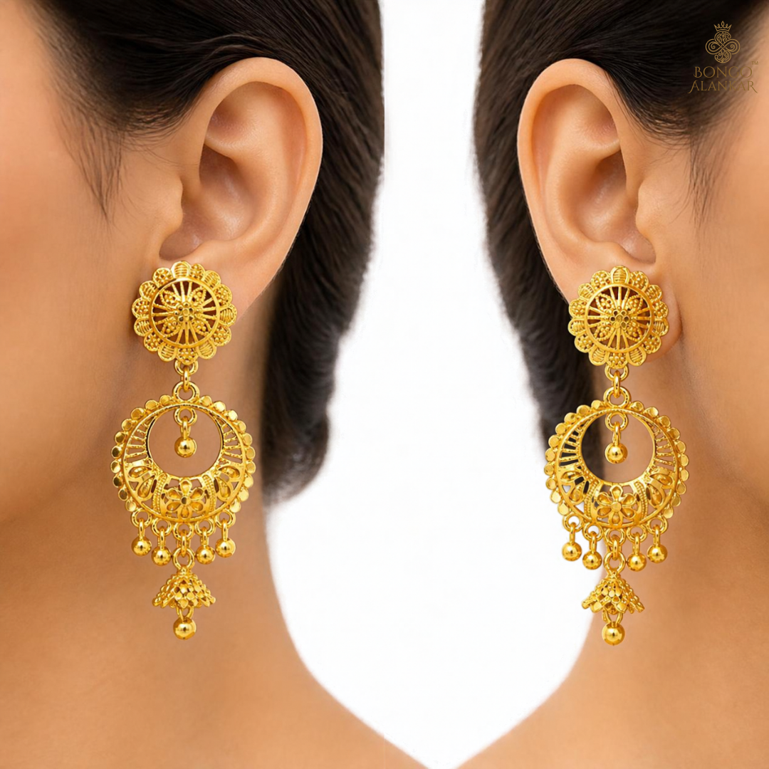 Golden Floral Chandbali Drop Earrings