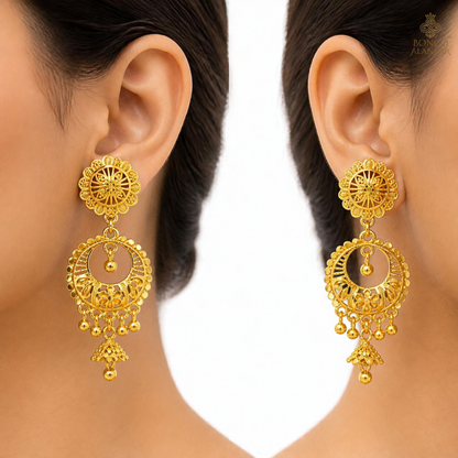 Golden Floral Chandbali Drop Earrings