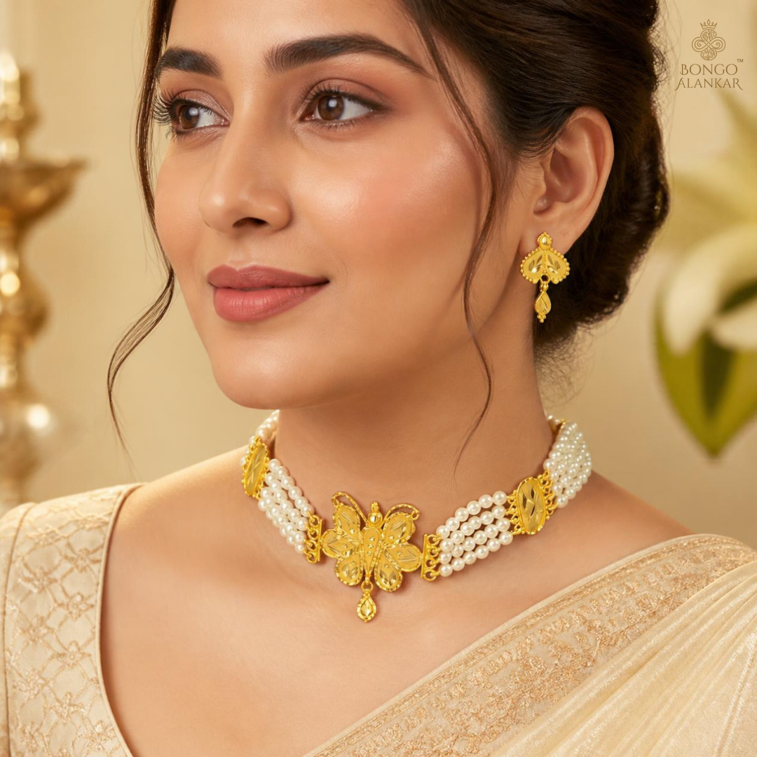 Golden Butterfly Pearl Choker