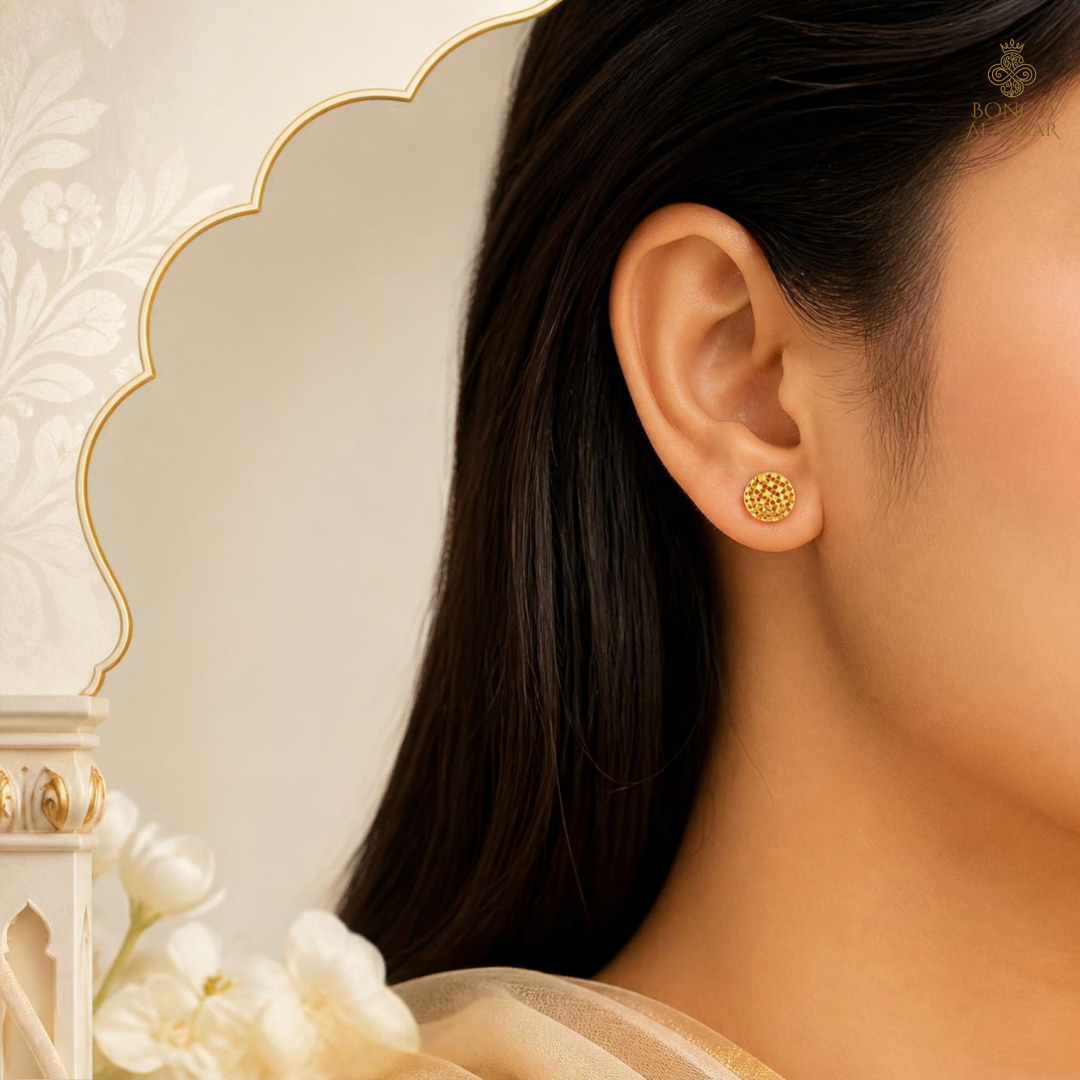 Golden Filigree Disc Stud Earrings