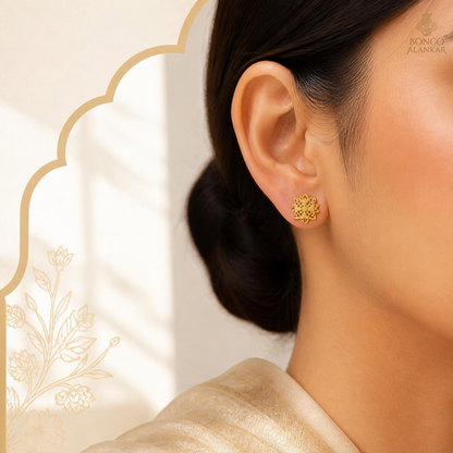 Golden Floral Filigree Stud Earrings