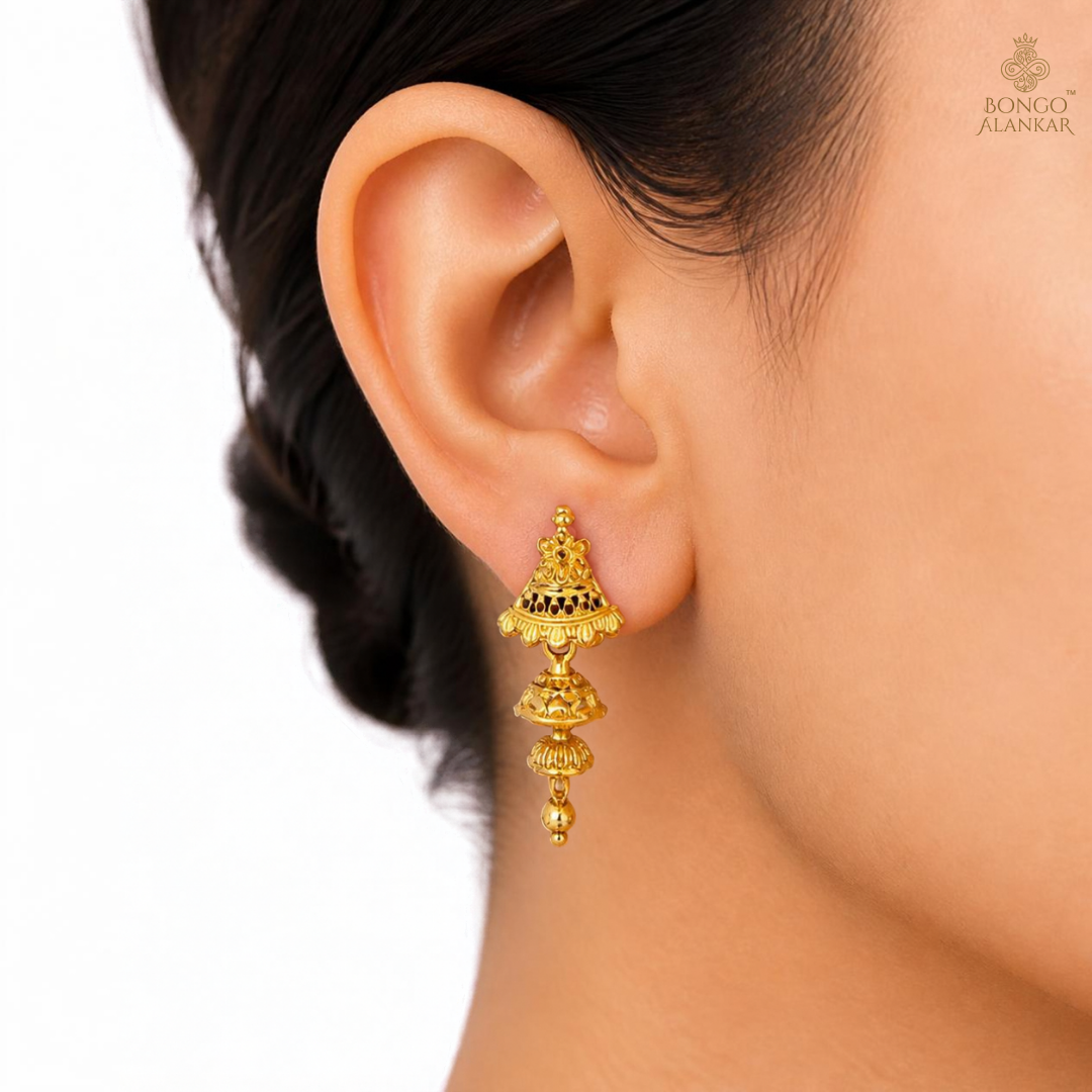 Golden Filigree Tiered Drop Earrings