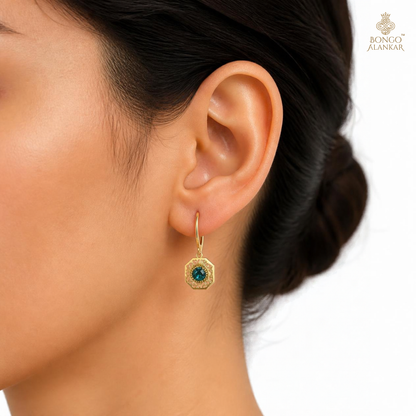 Golden Blue Gemstone Drop Earrings