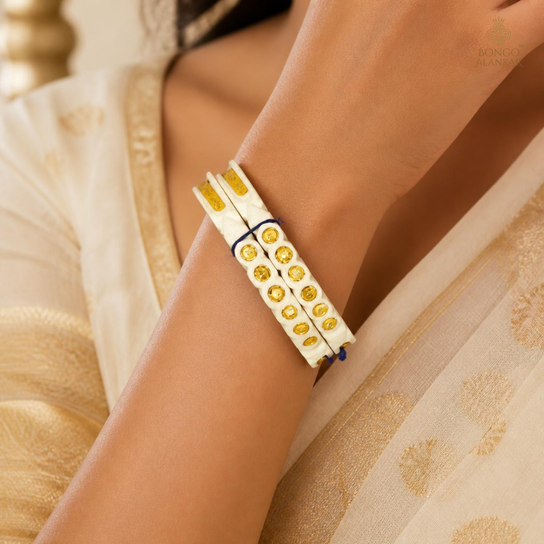 Gold-Inlaid Floral Motif Sankha