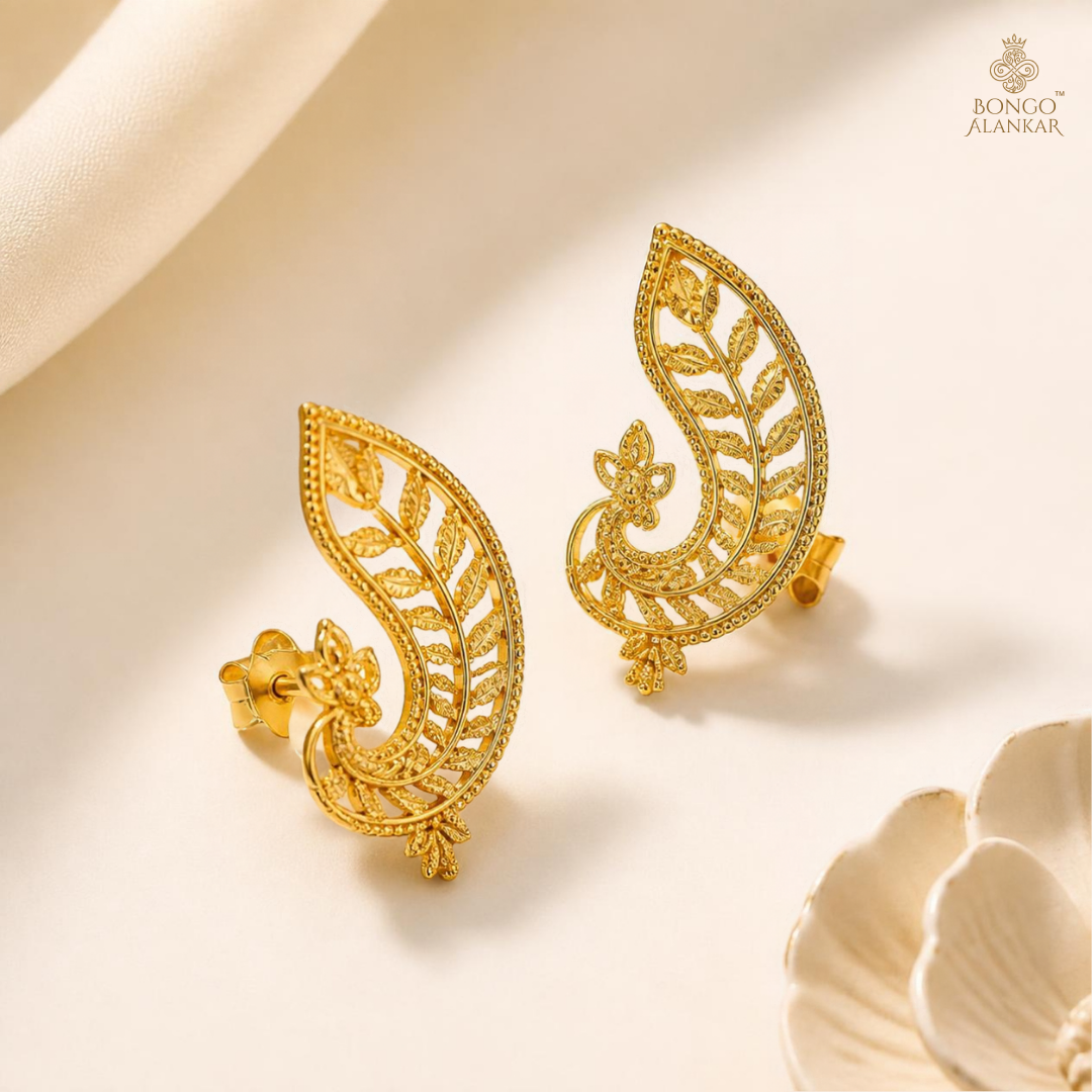 Golden Leaf Filigree Stud Earrings