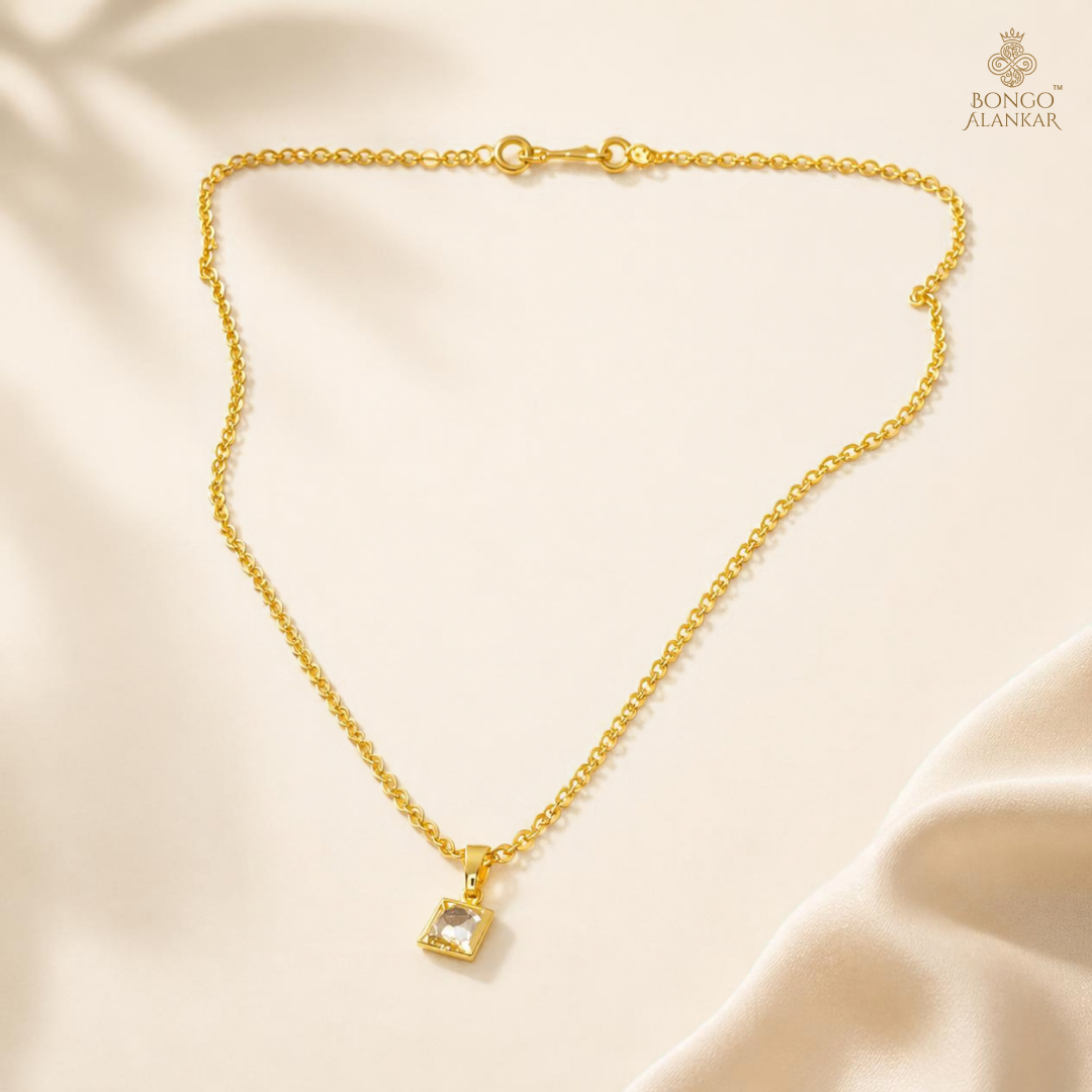 Golden Geometric Clear Stone Chain