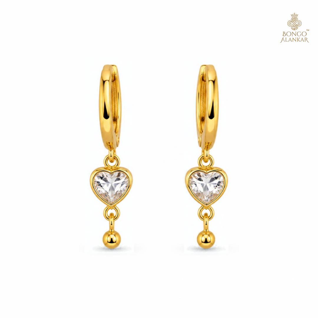 Golden Heart Crystal Drop Earrings