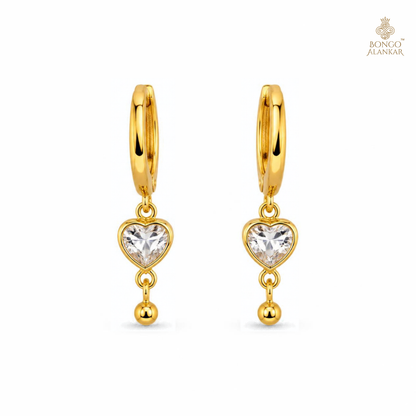 Golden Heart Crystal Drop Earrings