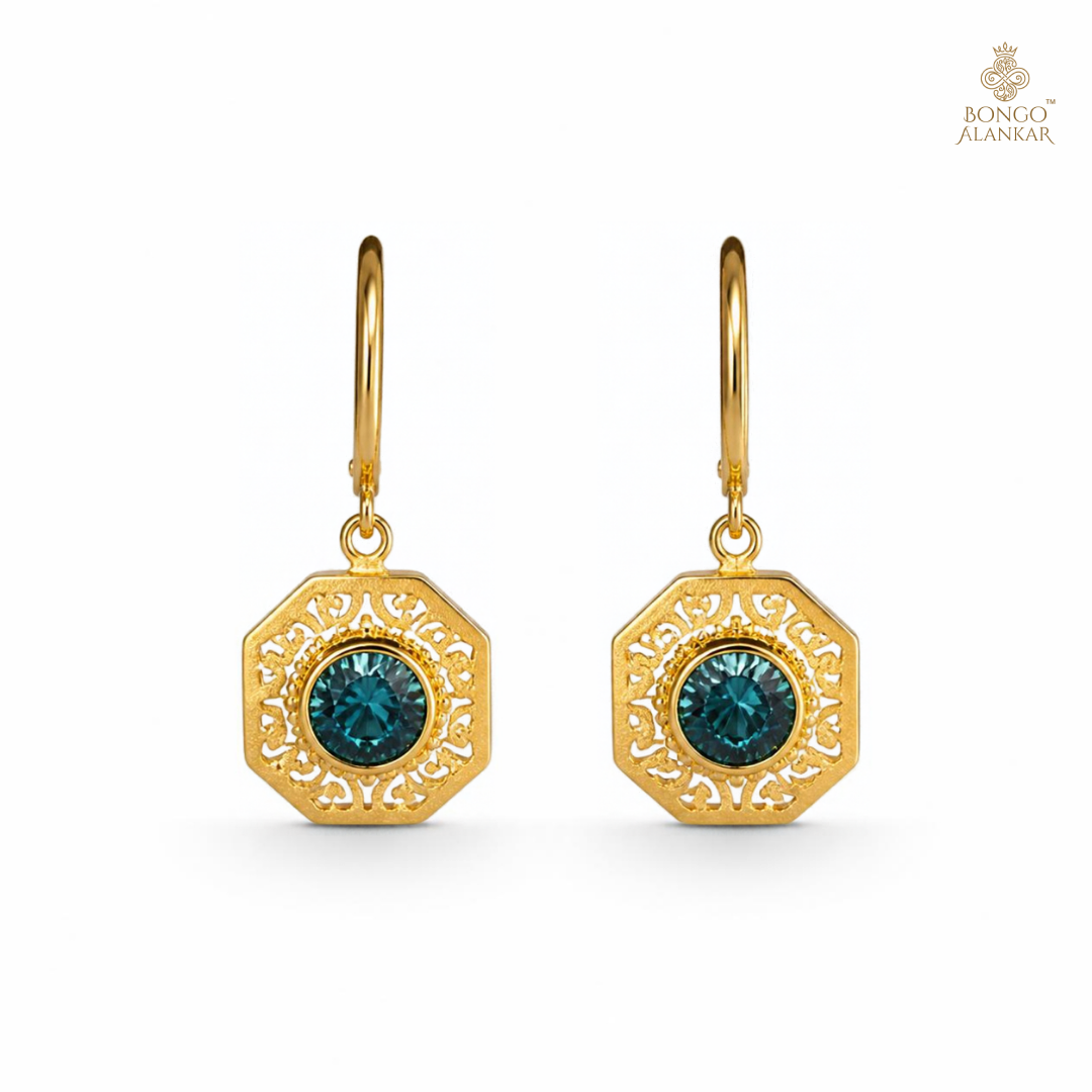 Golden Blue Gemstone Drop Earrings