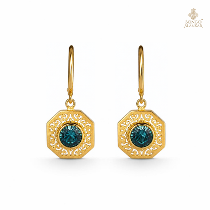 Golden Blue Gemstone Drop Earrings