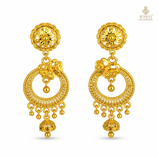 Golden Floral Crescent Drop Earrings