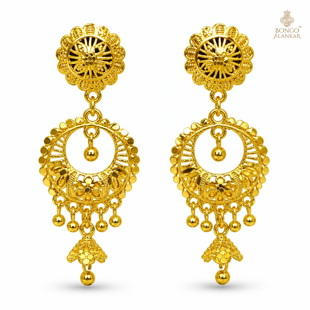 Golden Floral Chandbali Drop Earrings