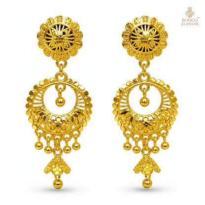Golden Floral Chandbali Drop Earrings