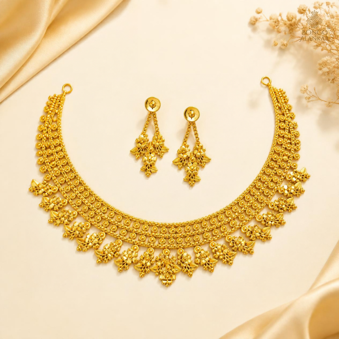 Golden Floral Cascade Necklace