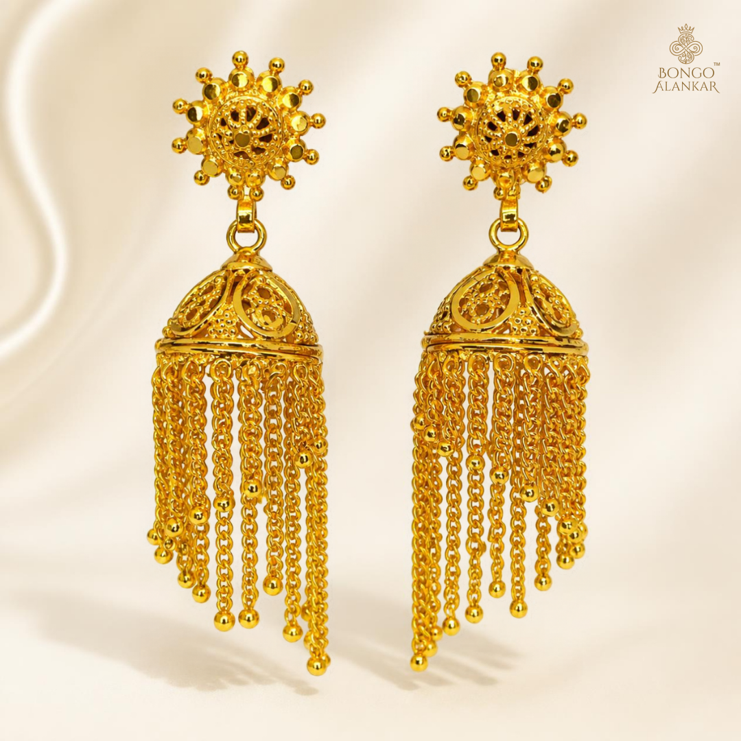 Golden Cascade Tassel Jhumkas