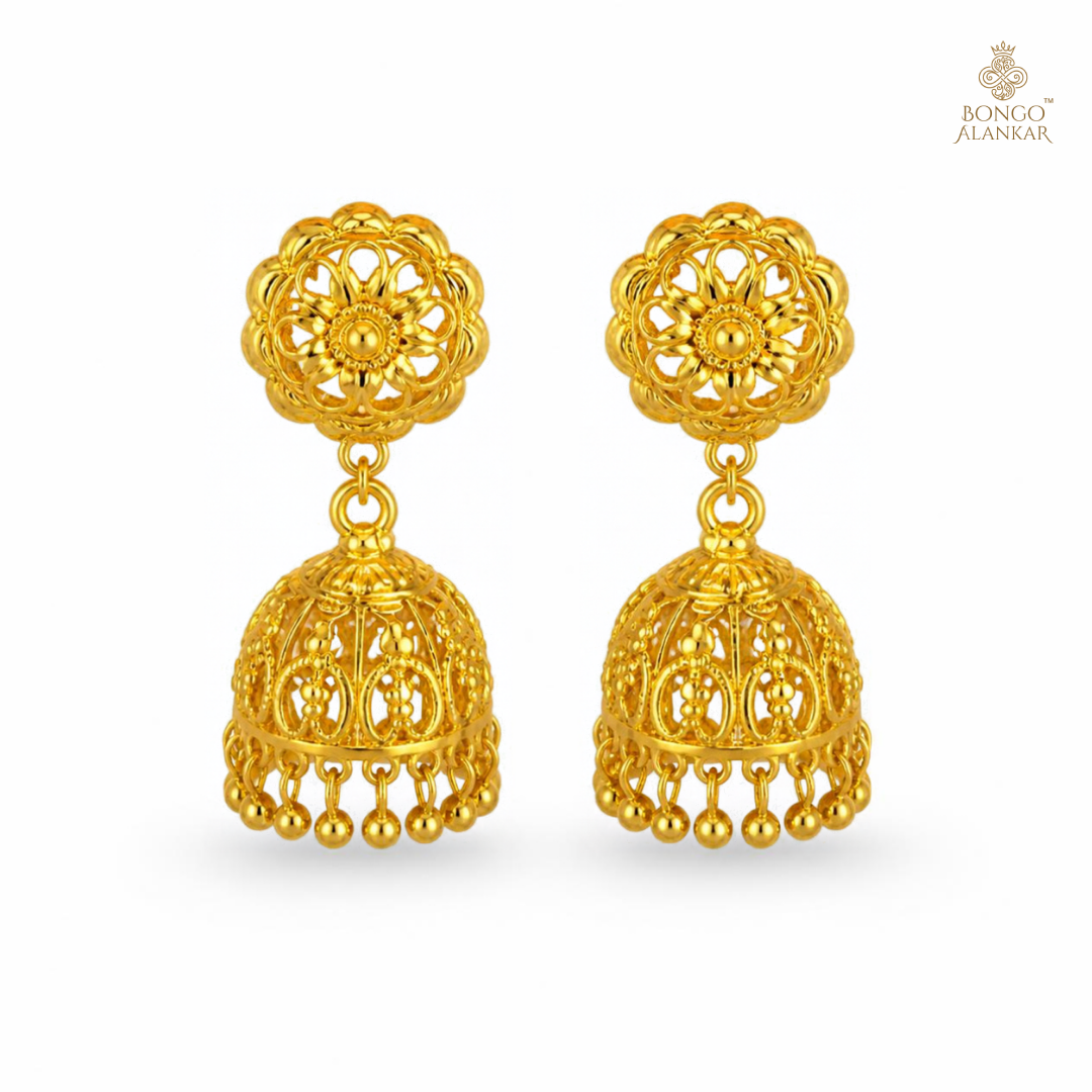 Golden Floral Filigree Jhumkas