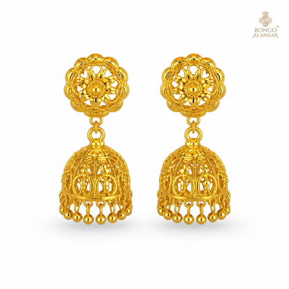 Golden Floral Filigree Jhumkas