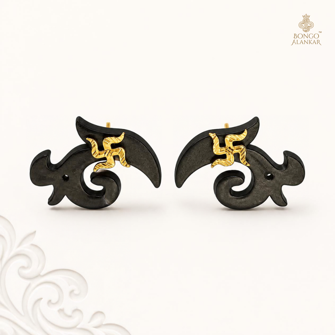 Golden Swastika Stud Earrings