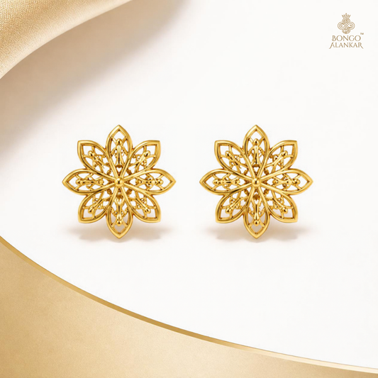 Golden Floral Filigree Stud Earrings