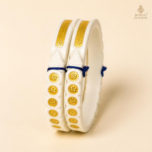 Gold-Inlaid Floral Motif Sankha