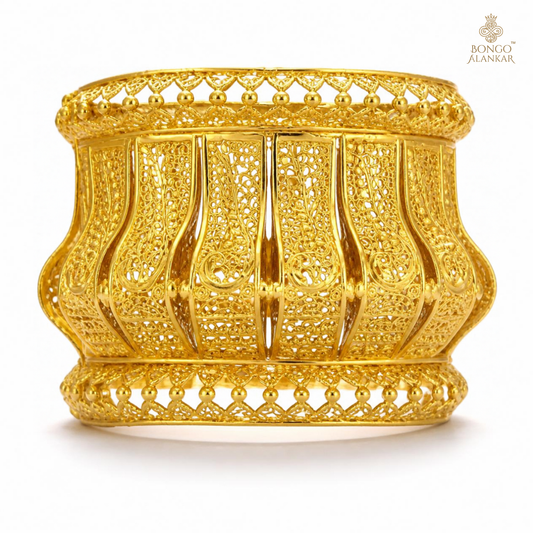 Golden Ornate Filigree Cuff Bangle