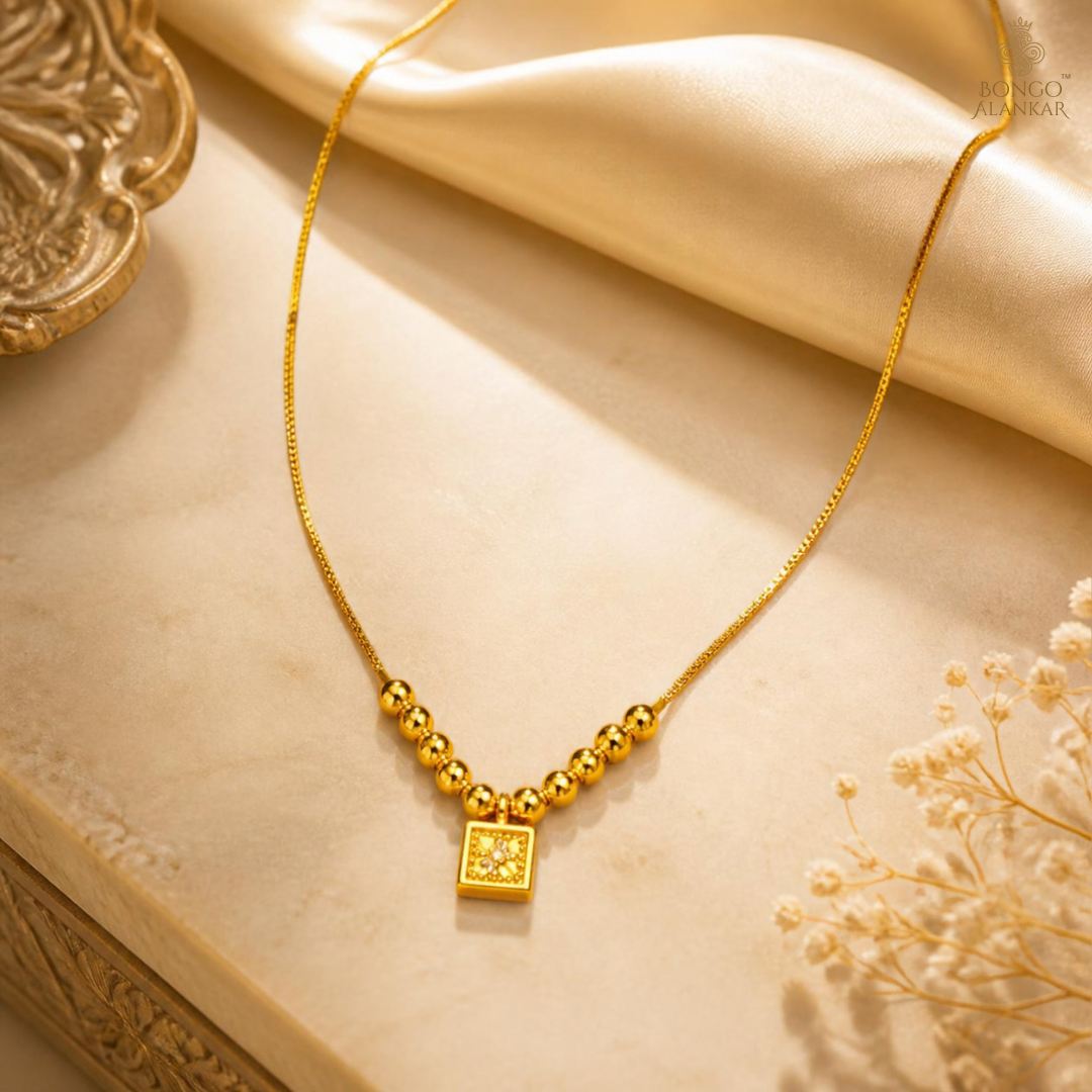 Golden Beaded Square Motif Chain