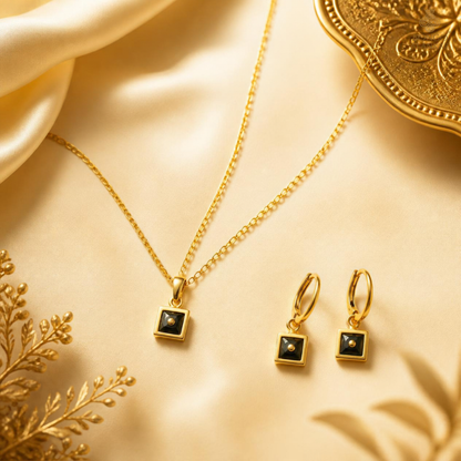Golden Geometric Black Stone Chain