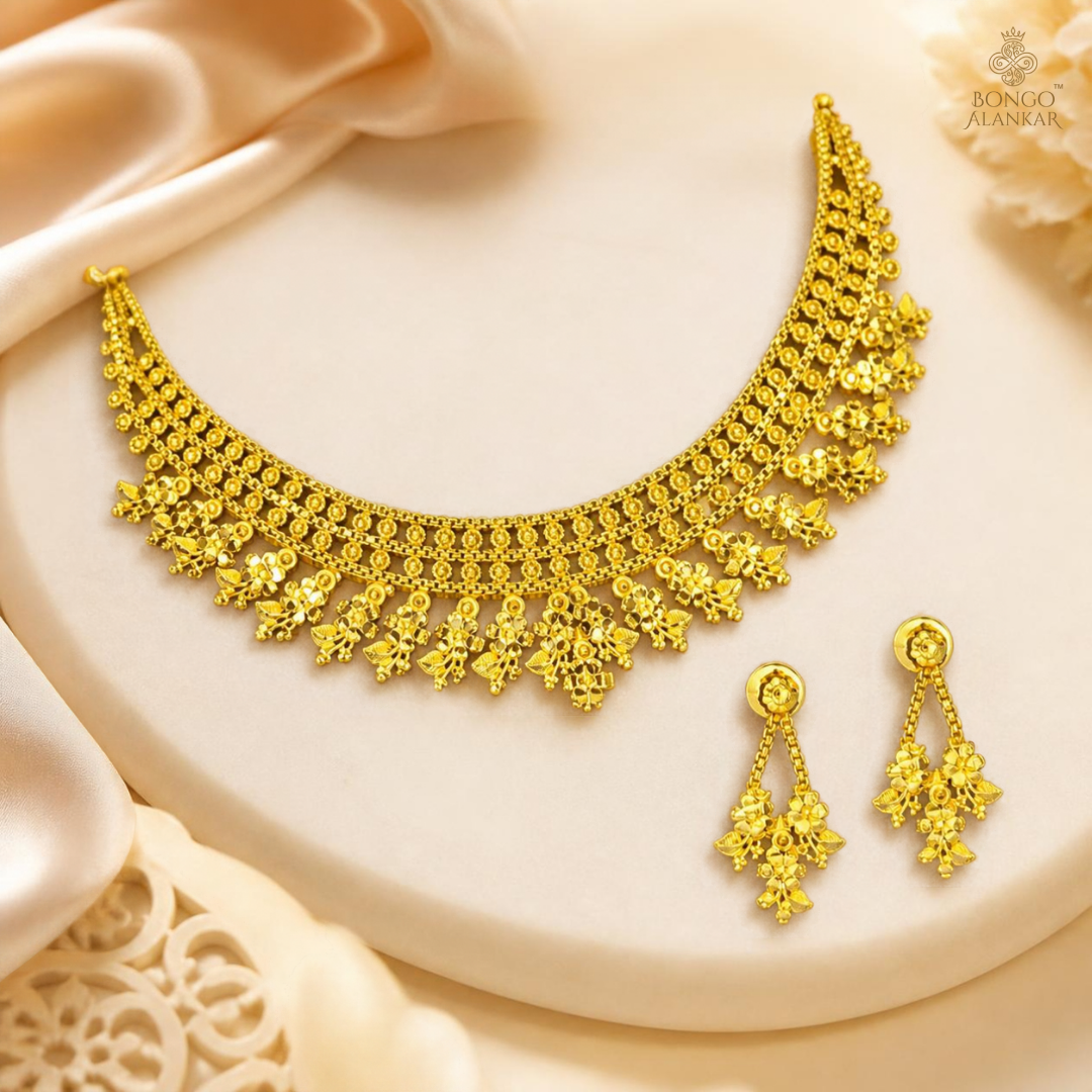 Golden Floral Cascade Necklace