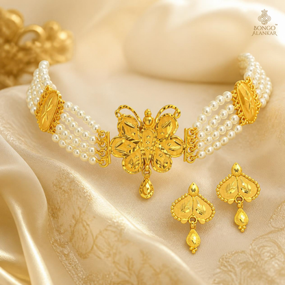 Golden Butterfly Pearl Choker