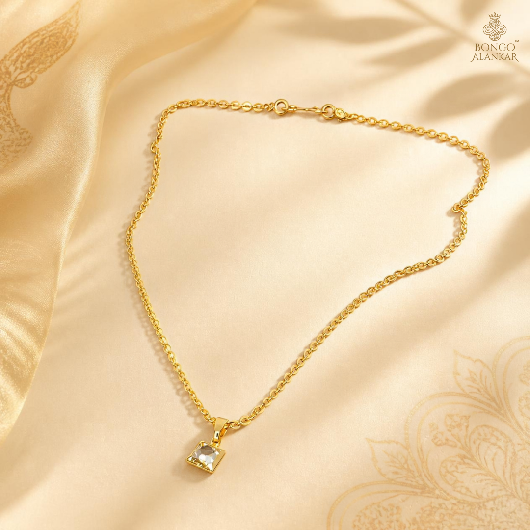 Golden Geometric Clear Stone Chain