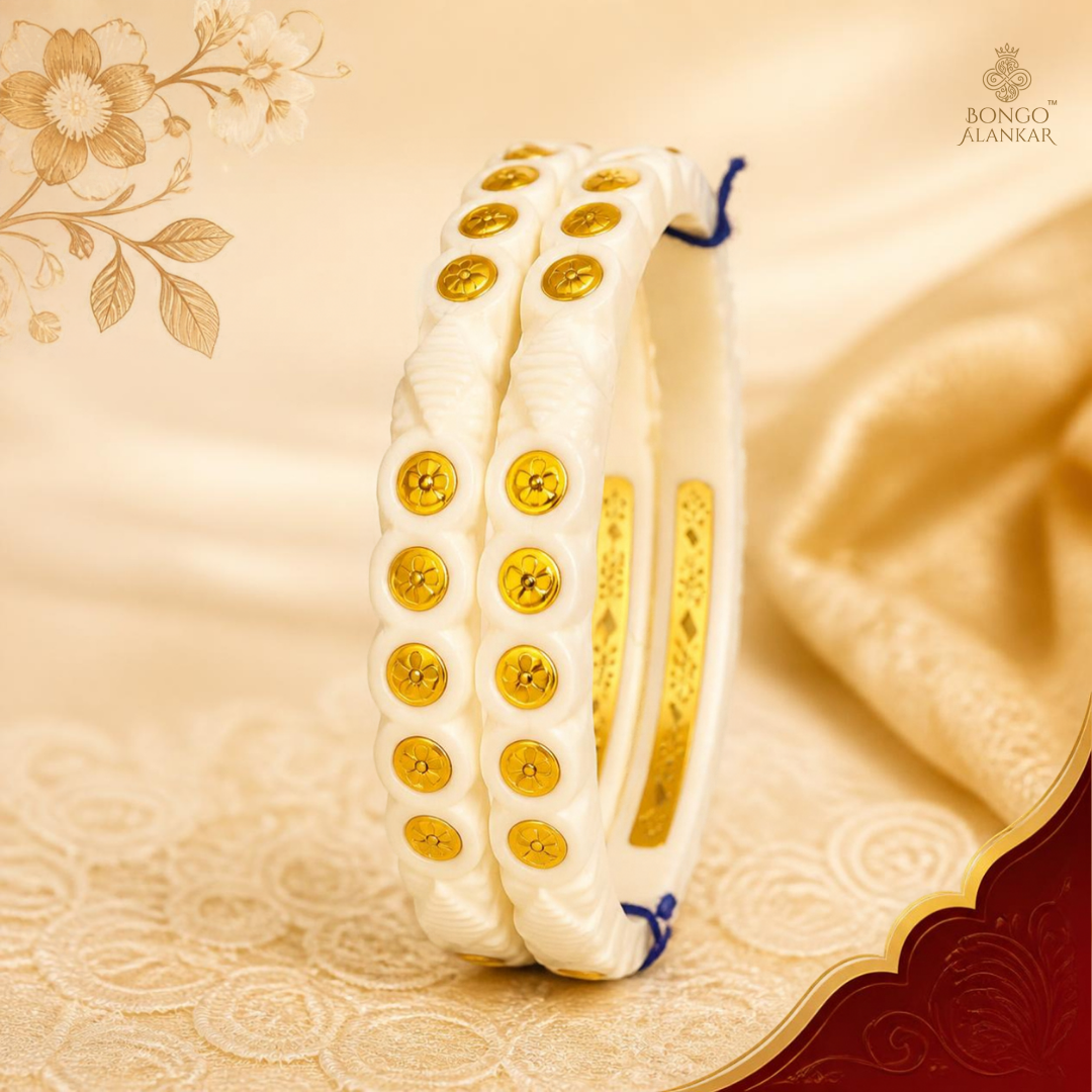 Gold-Inlaid Floral Motif Sankha