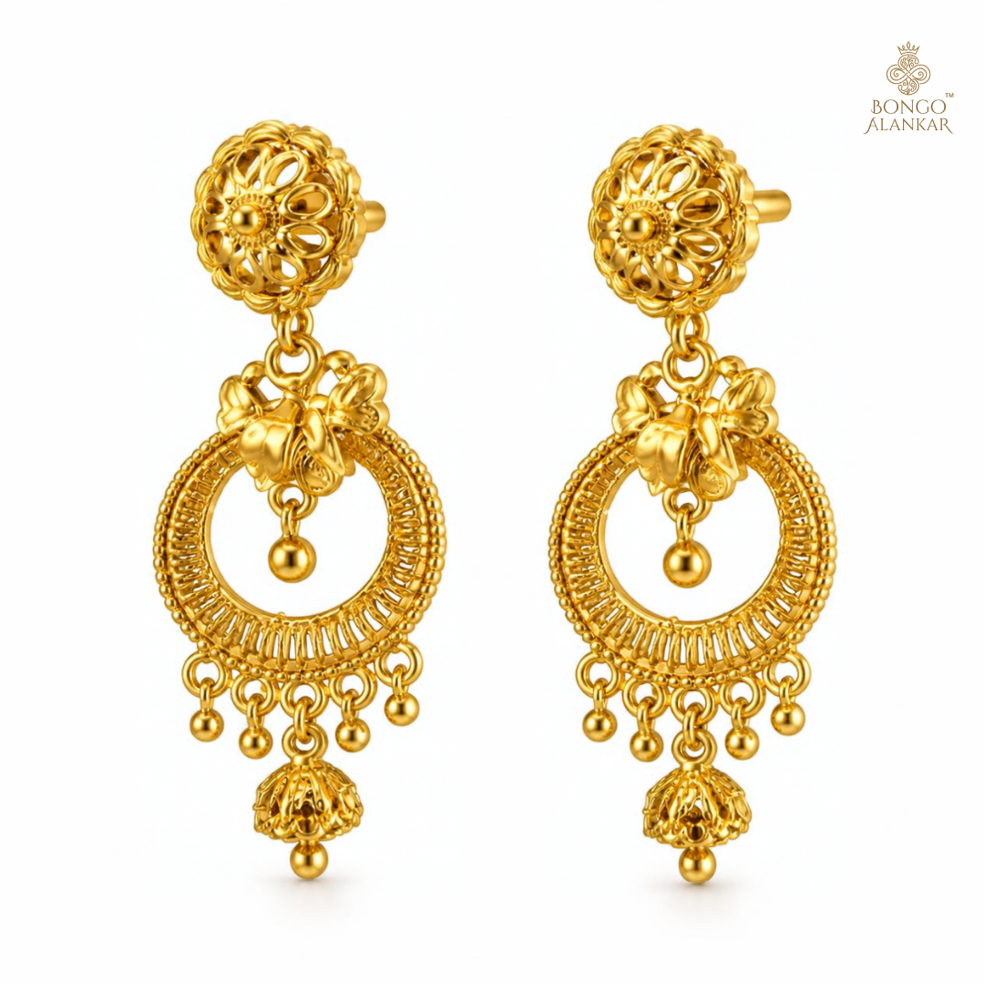 Golden Floral Crescent Drop Earrings