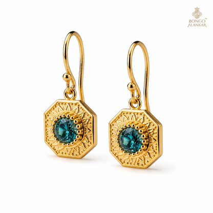 Golden Blue Gemstone Drop Earrings