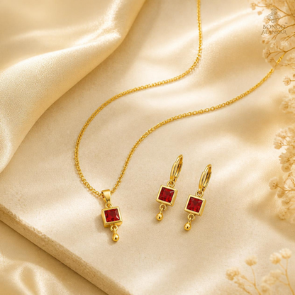 Golden Geometric Red Stone Chain