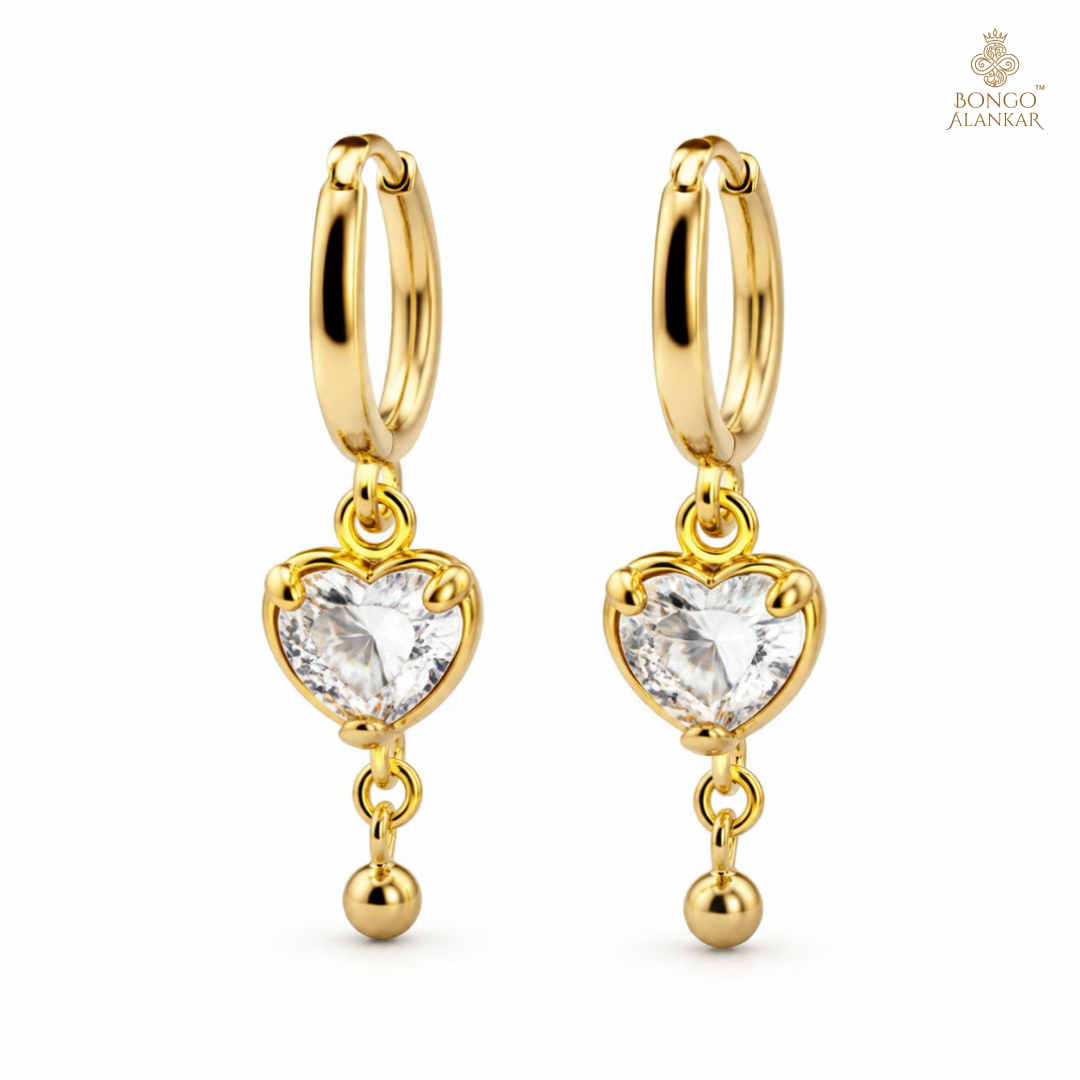 Golden Heart Crystal Drop Earrings