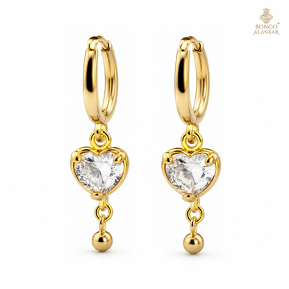 Golden Heart Crystal Drop Earrings