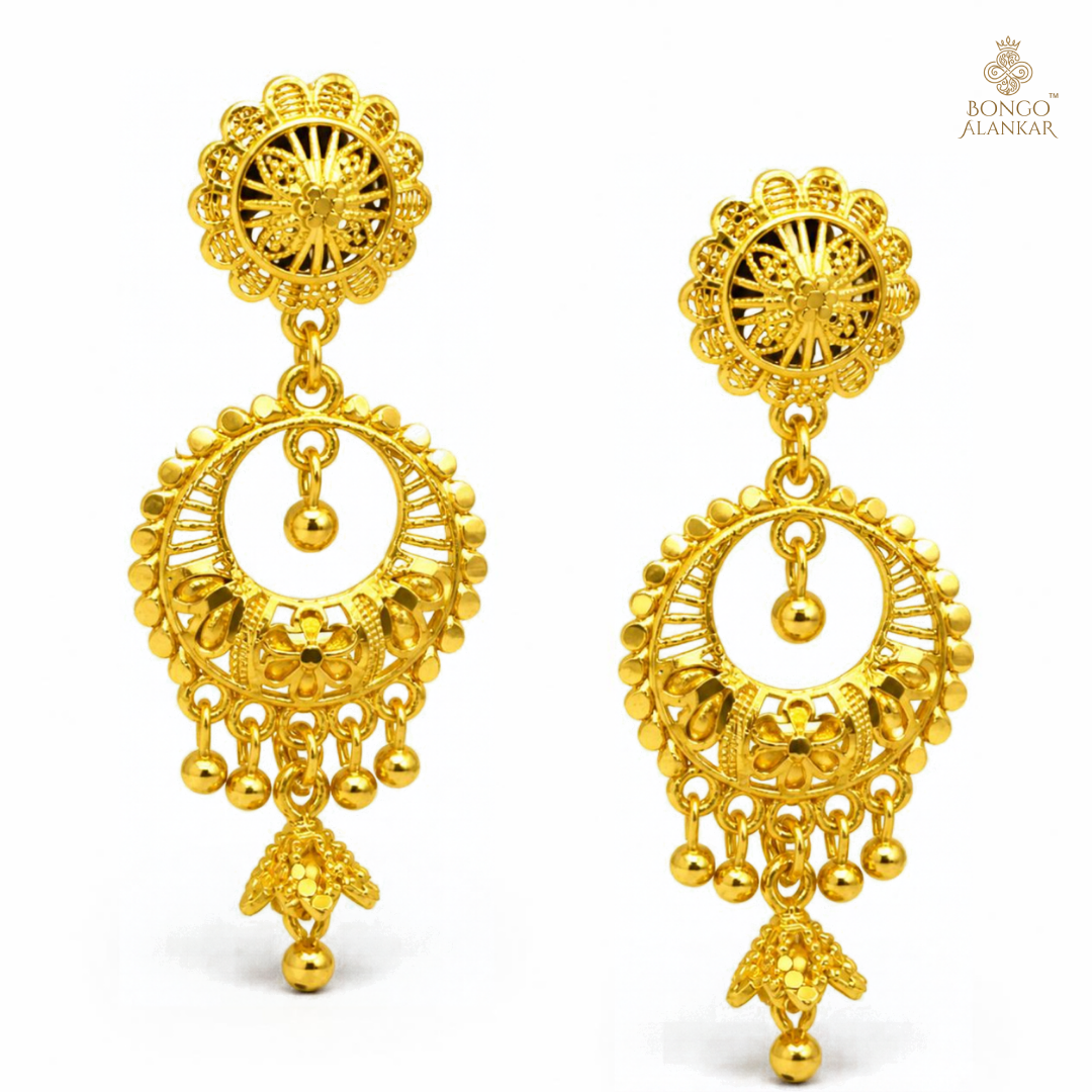 Golden Floral Chandbali Drop Earrings