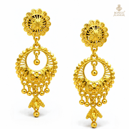 Golden Floral Chandbali Drop Earrings