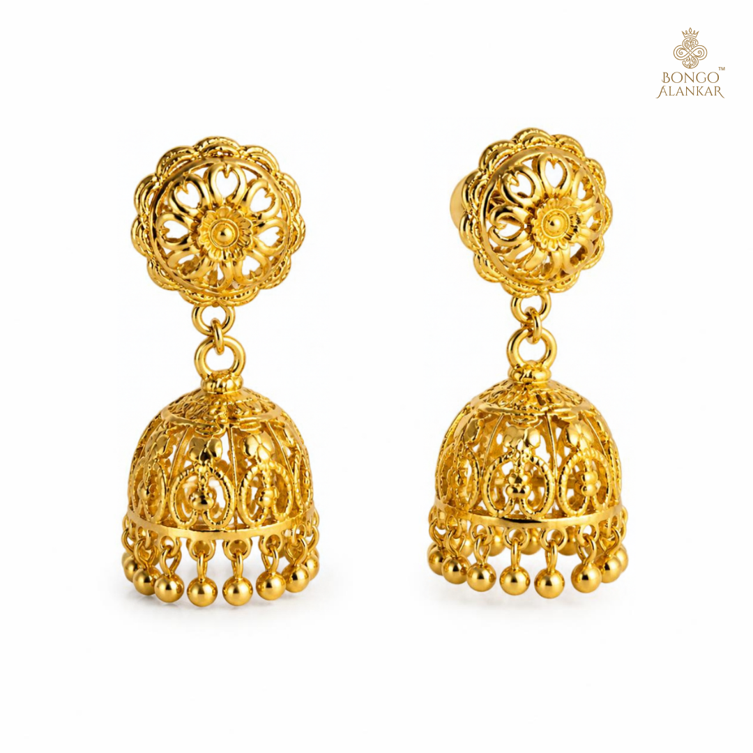 Golden Floral Filigree Jhumkas